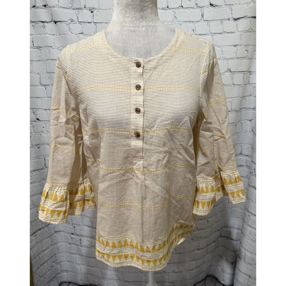 J. Jill Boho Organic Cotton Blouse Top Women Cream Cottage Coastal Stripes XS